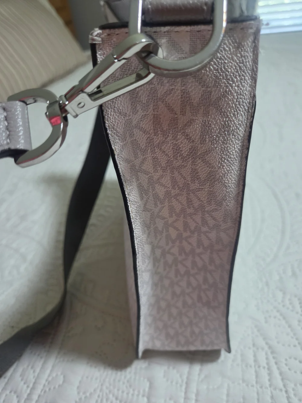 Michael Kors Metallic Taupe Logo Messenger Bag with Gray Strap